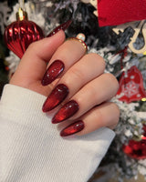 Deep Red Cat eye Nails handmade press-on nails featuring red cat eye christmas holiday