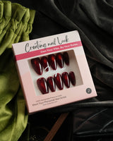 Deep Red Cat eye Nails press-on nail set — red cat eye christmas holiday design, hand-painted with real gel polish