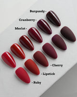 Red Press On Nails – Handmade Cherry to Burgundy – Matte or Glossy – 6 Shades Ruby press on nails, handmade custom nails by Joyeenails