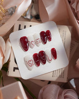 Red String press-on nails — Deep Wine Red &