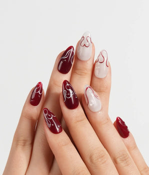 Red String press-on nails — Deep Wine Red &