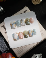 Renaissance Fresco handmade press-on nails in extra short coffin shape by Joyee Nails