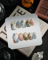 Renaissance Fresco handmade press-on nails in short square shape by Joyee Nails