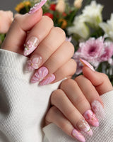 Romantic Garden nail art close-up showing Delicate Pink Tone, 3D Flowers & Star. details