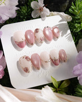 Rose-Théâtre Noir press-on nails — Elegant Rose Pink, Embossed