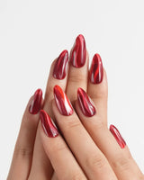Rosy Ribbons nails in medium almond — Fiery Red & Deep