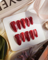 Rosy Ribbons press-on nails — Fiery Red & Deep