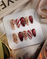 Ruby Night nails — Glitzy Red & Gold by Joyee Nails