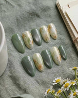 Sage Season nails in extra short almond — Vintage Oil Painting Green,