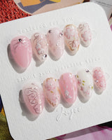 Sakura-Cipher nails in extra short almond — Sweet Cherry Blossom Pink,