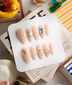 Salt & Sand Medium Almond press on nails, handmade custom nails by Joyeenails