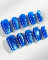 Royal Blue press-on nails — Deep Starry Blue, Cat Eye Glossy Effect. handmade nail art by Joyee Nails