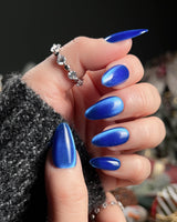 Royal Blue press-on nails — Deep Starry Blue, Cat Eye Glossy Effect. handmade nail art by Joyee Nails