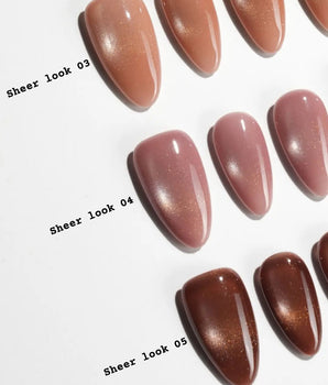 Sheer Look Team #2 handmade press-on nails featuring brown cat eye