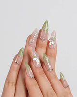 Shell Blossom nails in short almond — Gentle Pink & Green