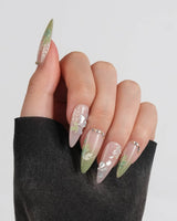 Shell Blossom press-on nails — Gentle Pink & Green