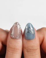 Shell Money custom-size nails with chrome seashells, pearls, and ocean-floor texture