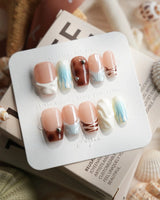 Shore Blend coastal color-block press-on nails in short coffin shape