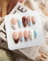 Shore Blend coastal color-block press-on nails in medium almond shape
