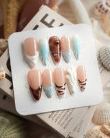 Shore Blend coastal color-block press-on nails in medium stiletto shape