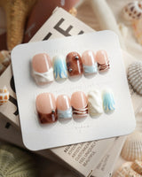 Shore Blend coastal color-block press-on nails in short square shape