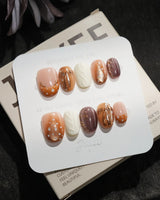 Shy Fawn handmade press-on nails in extra short oval shape by Joyee Nails