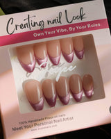 Silk Blush press-on nail set — Gentle Pink Tone, French Cat Eye Gradient. design, hand-painted with real gel polish