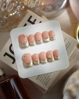 Silk Green - New nails in short square — nude pink base sage