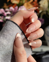 Silk Mousse press-on nails — Champagne Cat Eye, French Silver Wire. handmade nail art by Joyee Nails