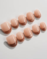 Silk Mousse press-on nails in extra short oval shape — Champagne Cat Eye, French Silver Wire.