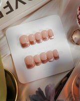 Silk Mousse press-on nails in extra short square shape — Champagne Cat Eye, French Silver Wire.