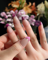 Silk Plum nail art close-up showing Alluring Purple Cat Eye, French Gold Wire. details