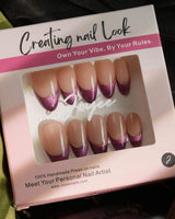 Silk Plum press-on nail set — Alluring Purple Cat Eye, French Gold Wire. design, hand-painted with real gel polish