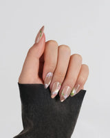 Silk Stitch press-on nails in short almond shape — Midsummer Blooms, Colorful 3d Hand-painted Florals & Dancing Butterflies.