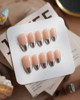 Silver Sleek handmade nails with metallic silver chrome tips and glossy gel finish