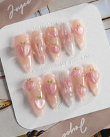 Slushie Peach fruity crush nails with peach charms and sparkling dewdrop texture