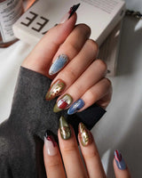 Snow White Medium Almond with multicolored cute 3d handmade press-on nails - image 5