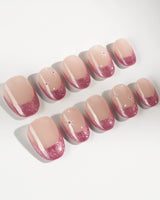 Soft Glow press-on nails in extra short oval shape — Pinkish Purple Cat Eye, French Glittery Stars.