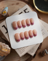 Soft Glow press-on nails in short oval shape — Pinkish Purple Cat Eye, French Glittery Stars.