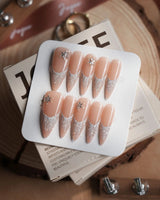 Spotlight Muse nails in long stiletto — Soft Nude Pink, Silver