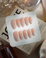 Spotlight Muse nails in medium almond — Soft Nude Pink, Silver