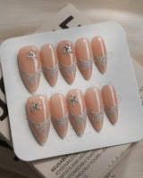 Spotlight Muse nails in medium stiletto — Soft Nude Pink, Silver