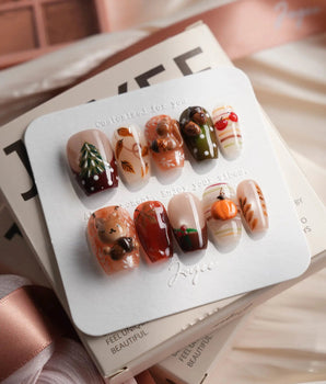 Squirrel Tales Short Coffin press on nails, handmade custom nails by Joyeenails