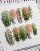 Streams - Journey Lines nails — Fresh Herbal Green, French by Joyee Nails