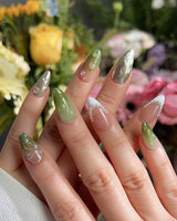 Streams - Journey Lines nails — Fresh Herbal Green, French by Joyee Nails
