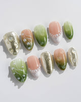 Streams - Journey Lines nails — Fresh Herbal Green, French by Joyee Nails