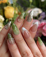 Streams - Journey Lines nails — Fresh Herbal Green, French by Joyee Nails
