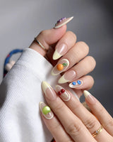 Sunny Mix golden-hour fruit French nails with glossy handmade gel details