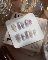 The Cygnus press-on nails — silver lilac cat eye