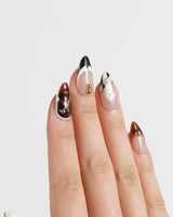THE GAMBIT nails in short almond — Caramel Black & White,